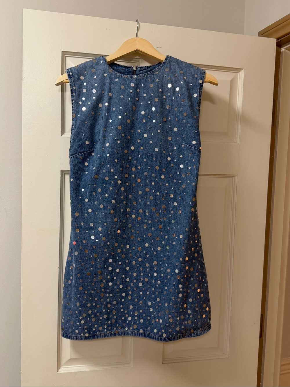 Zara Denim Mini Dress Silver Stud Embellished Blue Size M
